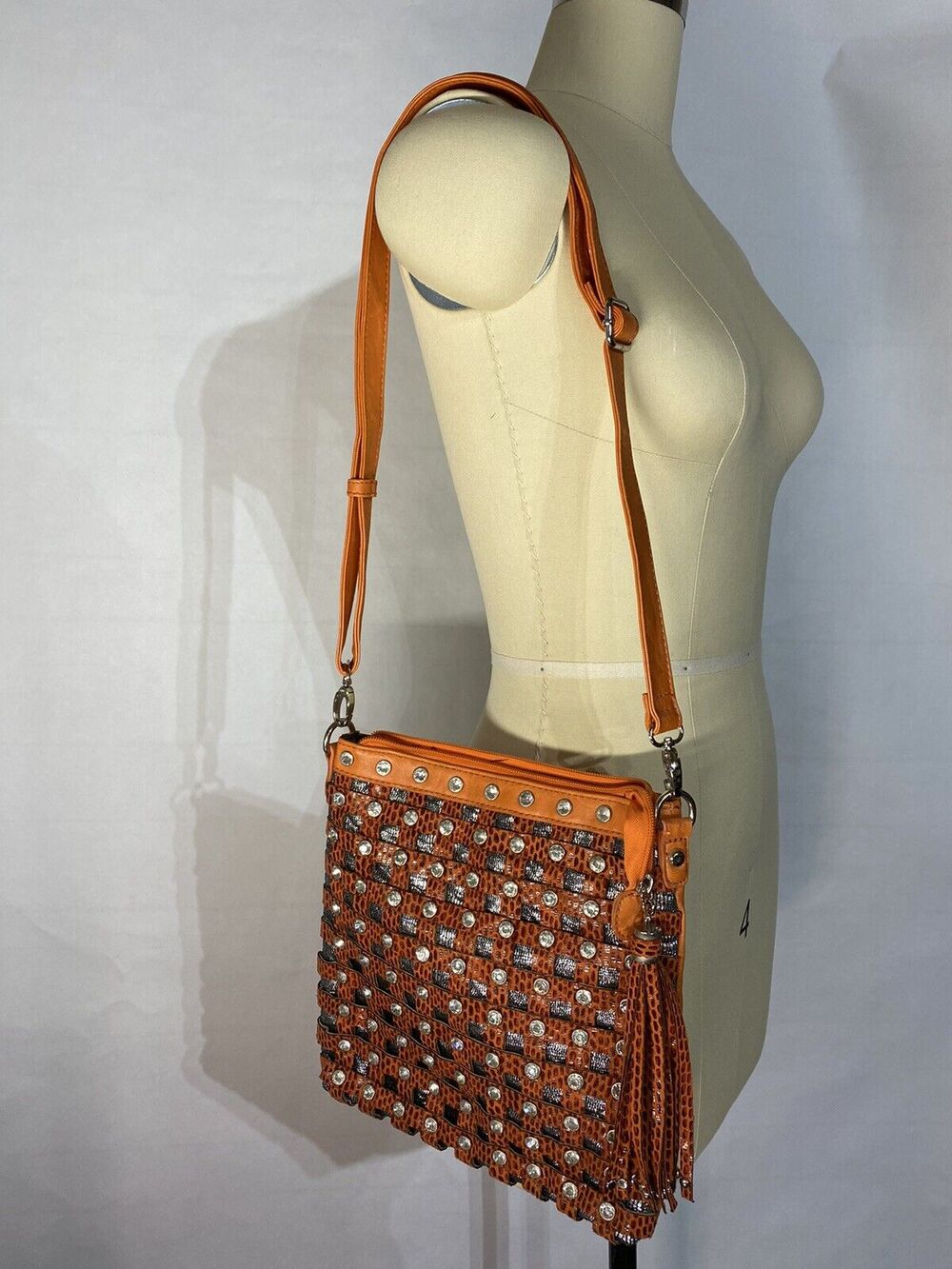 Orange Rhinestone Tassel G.G...ing Shoulder Bag Purse Handbag Medium